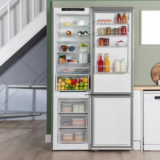 Bosch Series 4, Free-standing fridge-freezer with freezer at bottom, 203 x 60 cm, Stainless steel look