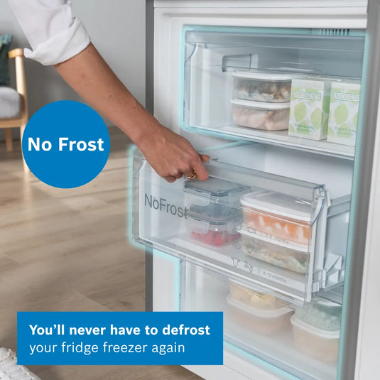 Bosch Series 4, Free-standing fridge-freezer with freezer at bottom, 203 x 60 cm, Stainless steel look