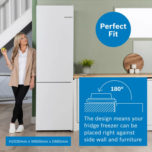 Bosch Series 4, Free-standing fridge-freezer with freezer at bottom, 203 x 60 cm, White