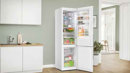 Bosch Series 6, Free-standing fridge-freezer with freezer at bottom, 203 x 60 cm, White