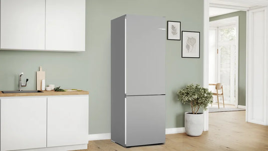 Bosch Series 4, Free-standing fridge-freezer with freezer at bottom, 203 x 70 cm, Stainless steel look