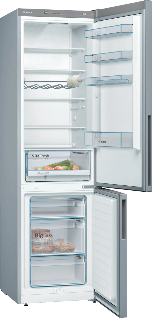 Bosch Series 4, Free-standing fridge-freezer with freezer at bottom, 201 x 60 cm, Stainless steel look