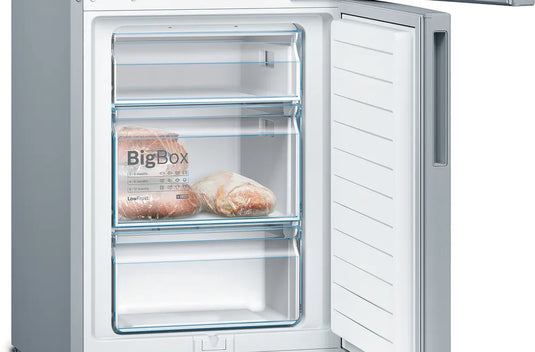 Bosch Series 4, Free-standing fridge-freezer with freezer at bottom, 201 x 60 cm, Stainless steel look