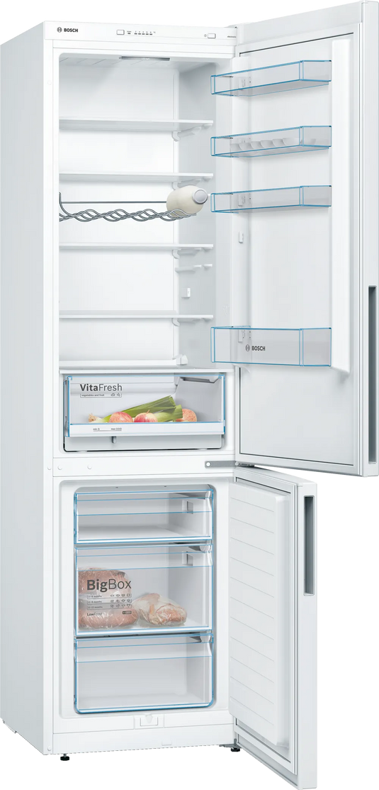 Bosch Series 4, Free-standing fridge-freezer with freezer at bottom, 201 x 60 cm, White