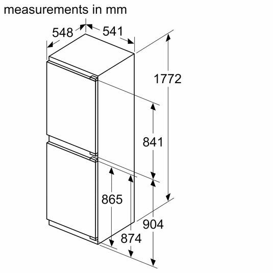 Neff N30, Built-in fridge-freezer with freezer at bottom, 177.2 x 54.1 cm, flat hinge