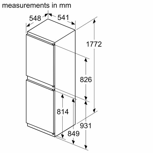 Neff N30, Built-in fridge-freezer with freezer at bottom, 177.2 x 54.1 cm, sliding hinge