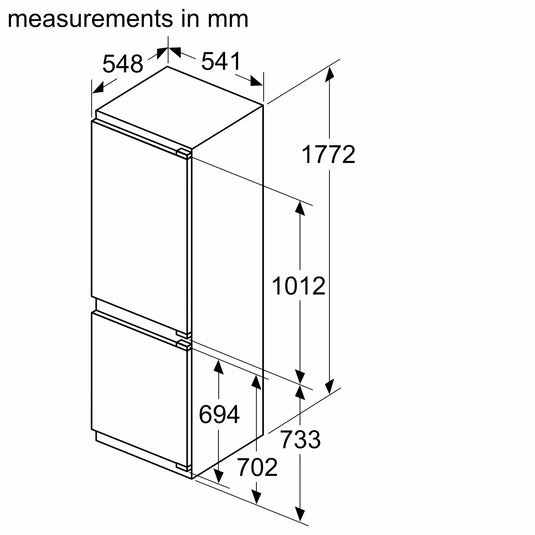 Neff N30, Built-in fridge-freezer with freezer at bottom, 177.2 x 54.1 cm, flat hinge