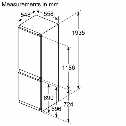 Neff N50, Built-in fridge-freezer with freezer at bottom, 193.5 x 55.8 cm, flat hinge