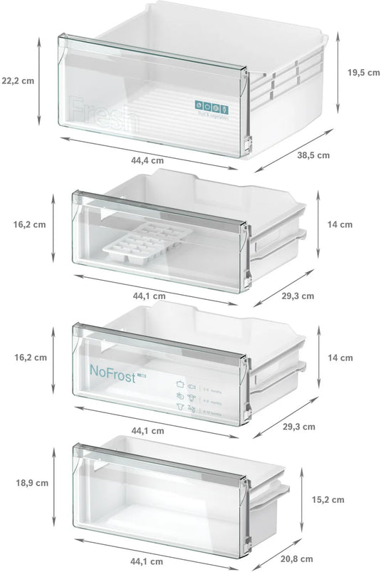 Siemens iQ100, Built-in fridge-freezer with freezer at bottom, 193.5 x 54.1 cm, sliding hinge