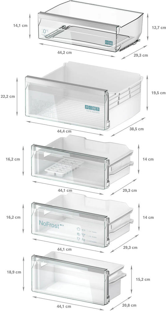 Siemens iQ300, Built-in fridge-freezer with freezer at bottom, 193.5 x 55.8 cm, flat hinge