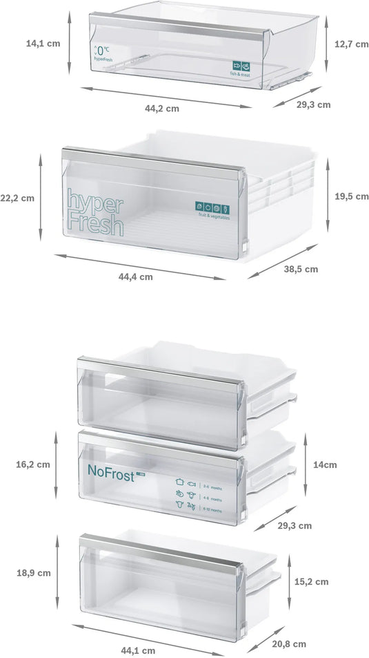 Siemens iQ300, Built-in fridge-freezer with freezer at bottom, 193.5 x 55.8 cm, flat hinge