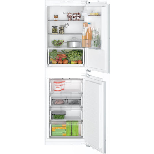 Bosch Series 2, Built-in fridge-freezer with freezer at bottom, 177.2 x 54.1 cm, flat hinge