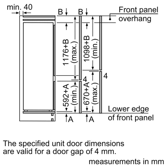 Bosch Series 2, Built-in fridge-freezer with freezer at bottom, 177.2 x 54.1 cm, sliding hinge