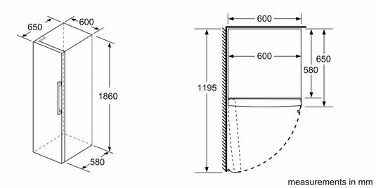 Siemens iQ300, Free-standing fridge, 186 x 60 cm, Brushed steel