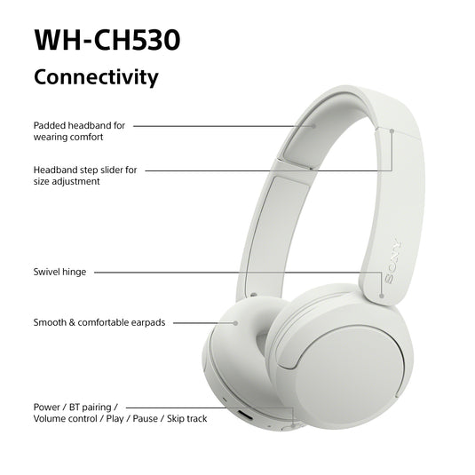 Sony WH-CH530 Wireless Bluetooth Headphones, White