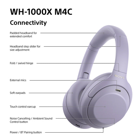 Sony WH-1000XM4C Noise Cancelling Wireless Over Ear Headphones, Lavender