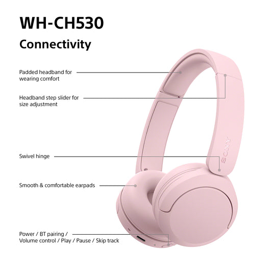 Sony WH-CH530 Wireless Bluetooth Headphones, Pink