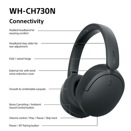 Sony WH-CH730N Wireless Noise Cancelling Headphones, Black