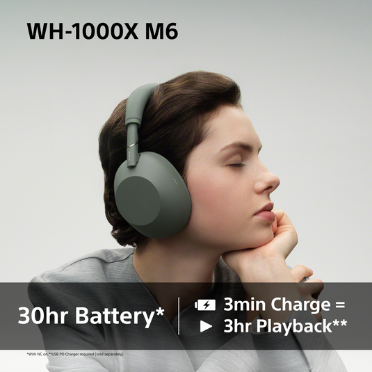 Sony WH-1000XM6 Wireless Noise Cancelling Headphones, Olive Gray