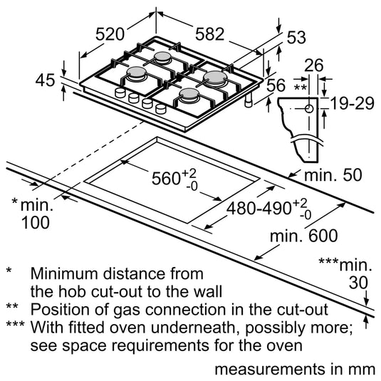 Bosch Series 4, Gas hob, 60 cm, Stainless steel