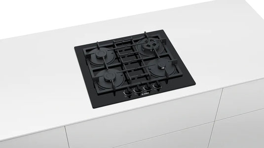 Bosch Series 4, Gas hob, 60 cm, Tempered glass, Black