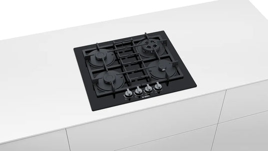 Bosch Series 4, Gas hob, 60 cm, Tempered glass, Black