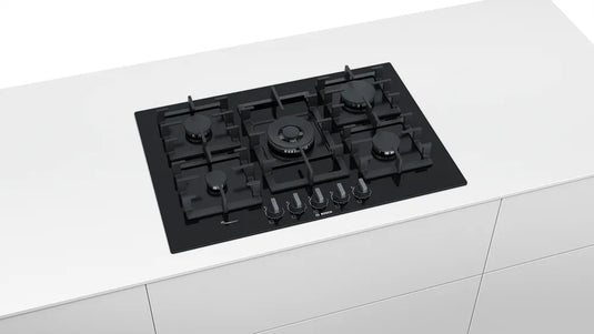 Bosch Series 6, Gas hob, 75 cm, Tempered glass, Black