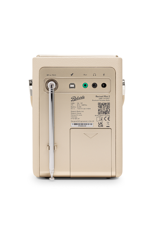 Roberts Revival Mini 2 DAB/DAB+/FM Portable Radio with Bluetooth, Pastel Cream