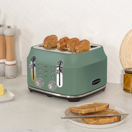 Rangemaster RMCL4S201MG Classic 4 Slice Toaster, Mineral Green