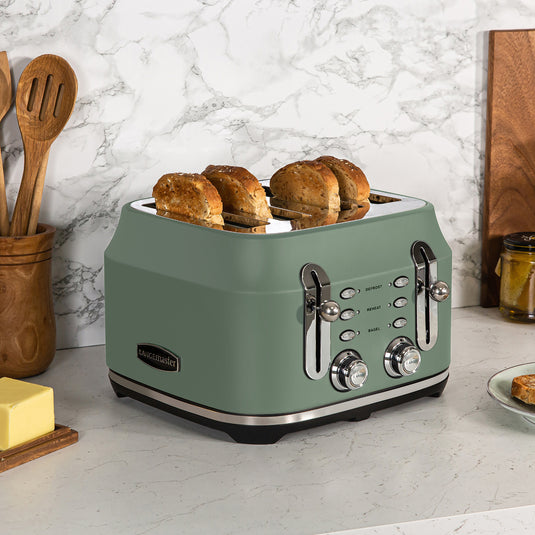 Rangemaster RMCL4S201MG Classic 4 Slice Toaster, Mineral Green