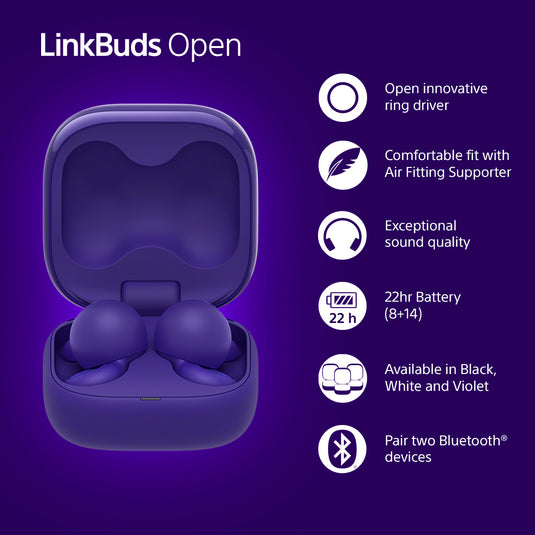 Sony WL-F910 LinkBuds Open Wireless Earbuds with Ring Driver, Violet