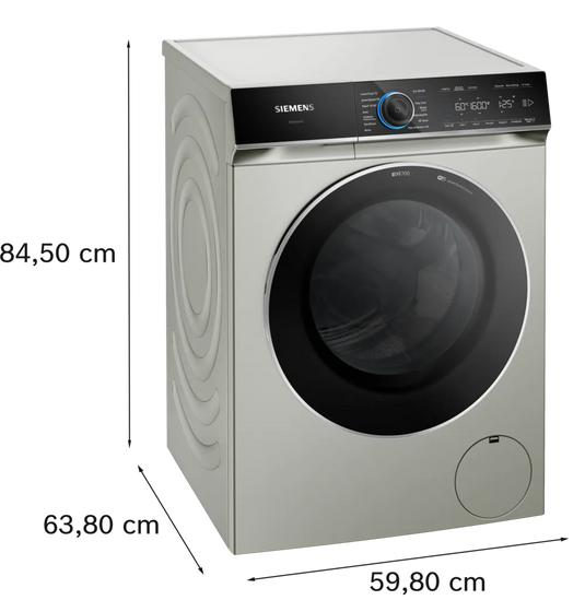 Siemens iQ700, Washing machine, front loader, 10 kg, 1600 rpm, Silver inox