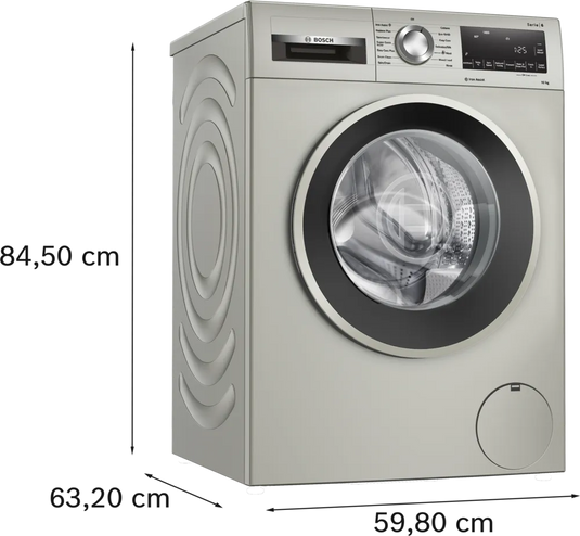 Bosch Series 6, Washing machine, front loader, 10 kg, 1400 rpm, Silver inox