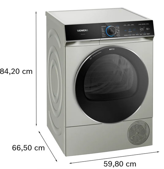 Siemens iQ700, Heat pump tumble dryer, 9 kg, Silver inox