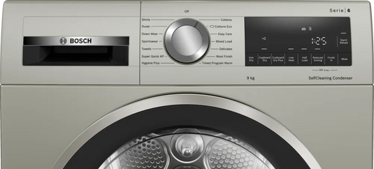 Bosch Series 6, Heat pump tumble dryer, 9 kg, Silver inox