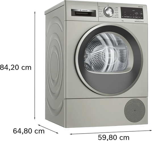 Bosch Series 6, Heat pump tumble dryer, 9 kg, Silver inox